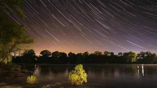 Star Trails Over Serene Lake at Night