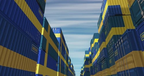 Sweden export cargo containers in row endless