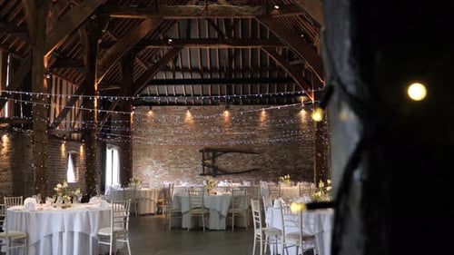 Rustic Barn Interior Set for Wedding Celebration