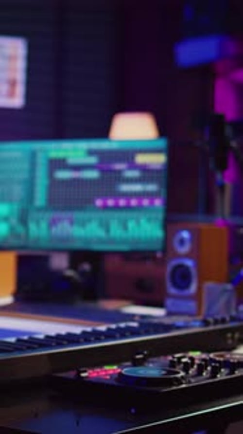 Vertical Video Empty Home Studio Filled with Recording and Mixing Instruments