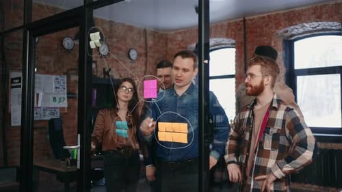 Creative Group Of Engineering Company Meeting In Boss Office Discussing Ideas And Projects