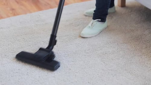 Vacuum Cleaner Cleans Soft White Rug Inside