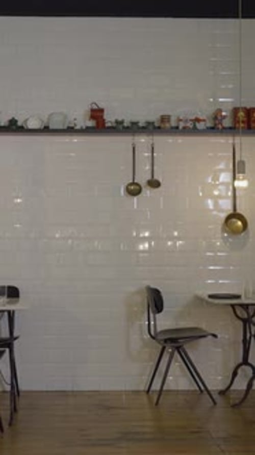 Slow Pushout Shot of Interior of Cozy Restaurant Without People