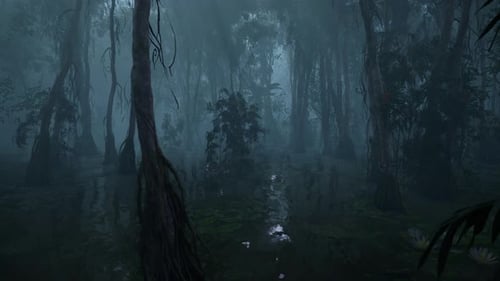 Forest Swamp In The Morning Before The Rain