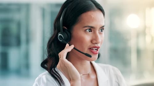 Call center, customer service and woman in office talking for consulting, help and CRM support