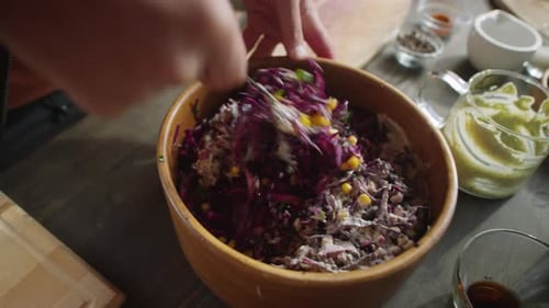 Preparing Red Cabbage Cole Slaw