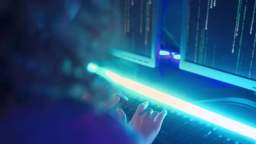 an asian woman programmer is working in her computer room