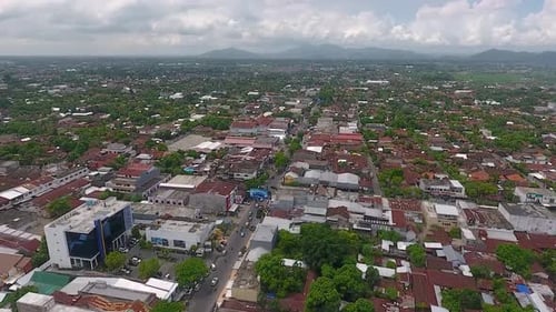 Aerial panorama of Mataram city on Lombok island in East Indonesia