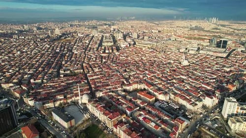 Istanbul City Aerial. Modern Buildings Area Of Istanbul, Turkey