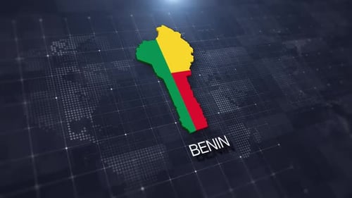 Animated 3D Map of Benin with National Flag