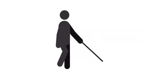 Animated Flat Design Icon of Visually Impaired Person with Cane