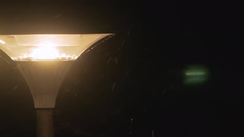 Street Lamp With Falling Snow, Winter Night.