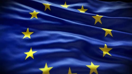 Realistic European Union Flag Waving Loop with Fabric Texture