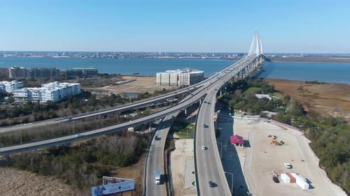Backward shot of overpass near the Arthur Ravenel Jr. Bridge Connecting Charleston to Mount Pleasant