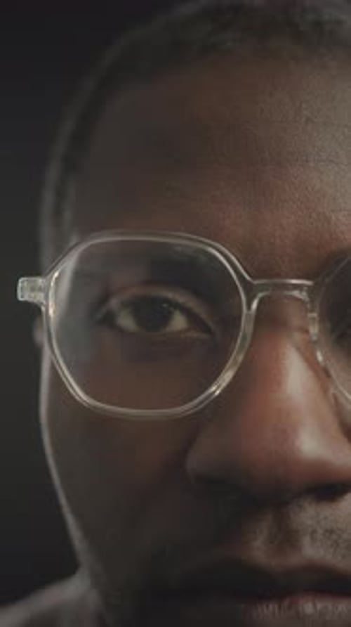 Man Wearing Clear Glasses, Close Up Shot