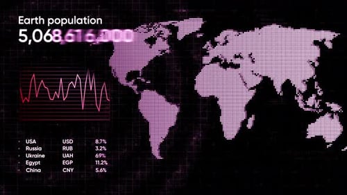 Digital World Map Data Visualization with Population Statistics
