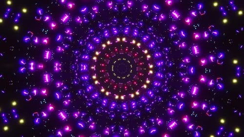 Colorful circular pattern with lights in the middle of it. Kaleidoscope VJ loop