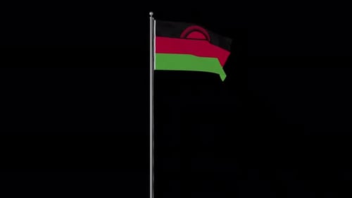 Malawi Flag on Pole Alpha Channel
