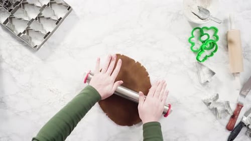 Flattening Gingerbread Cookie Dough for Holiday Baking
