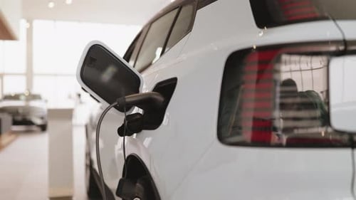 Exterior of New Brand Fully Electric Suv Car in Light Dealership