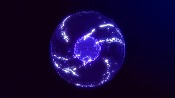 Blue magic energy orb of shiny plasma on a dark background ...