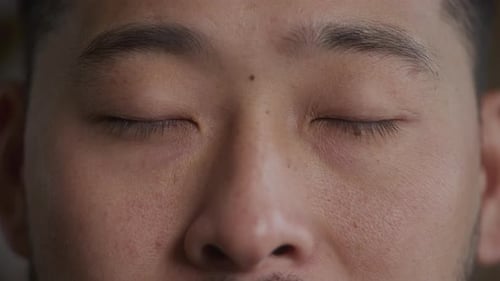 Eyes Closing Close Up Asian Man Face