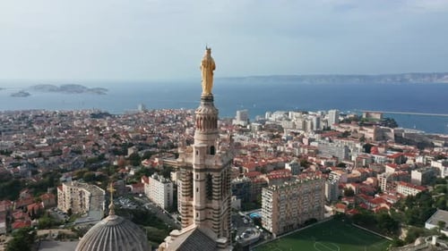 Flying over Basilica in Marseille