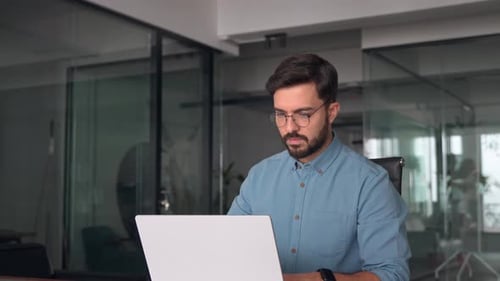 Busy Professional Business Man Company Employee Using Laptop Working in Office