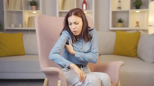 Young woman with itchy armpits. Fungus Problem.