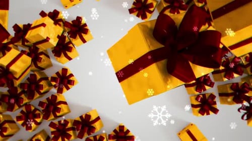 Falling Christmas Gifts and Snowflakes Background