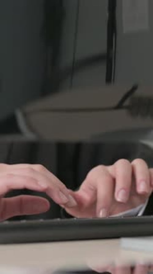 Close Up of Young Businesswoman Typing on Laptop, Vertical Video