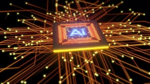 AI-powered Arm CPU. Circuit board. Technology background. CPU concept. Motherboard digital