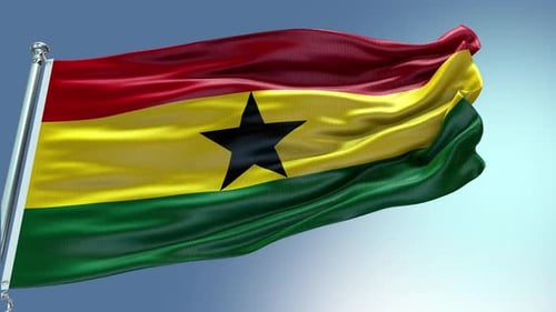Realistic Ghana Flag Waving Against a Clear Sky