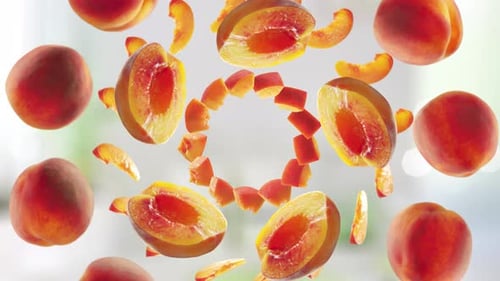 Fresh Peaches and Slices Spinning Fruit Animation