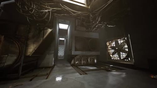 Dark Industrial Room with Rotating Fans Animation