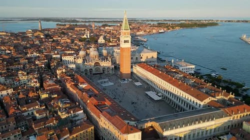 Venice City Aerial View of St Mark's Square Basilica and Doge's Palace Italy