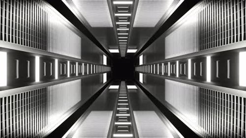 Weißes Neonlicht bewegt sich auf Gittertunnel-Hintergrund VJ Loop In 4K