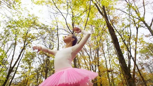 A Woman Dances in the Forest Falling Leaves are Her Companion