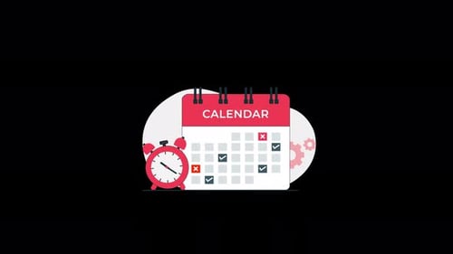 Calendar with Clock Concept Animation Video - Transparent