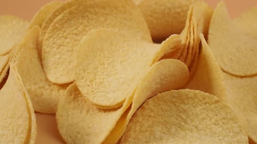 Delicious potato chips. Potato chips close up