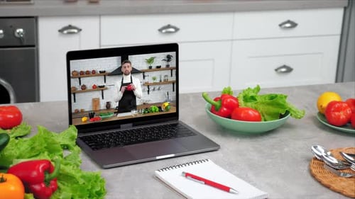 Cooking Class on Laptop in Bright Kitchen