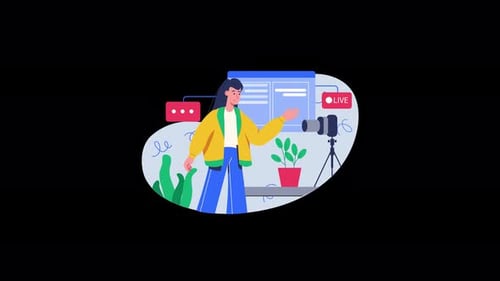 Persona que realiza una transmisión en vivo con cámara y plantas