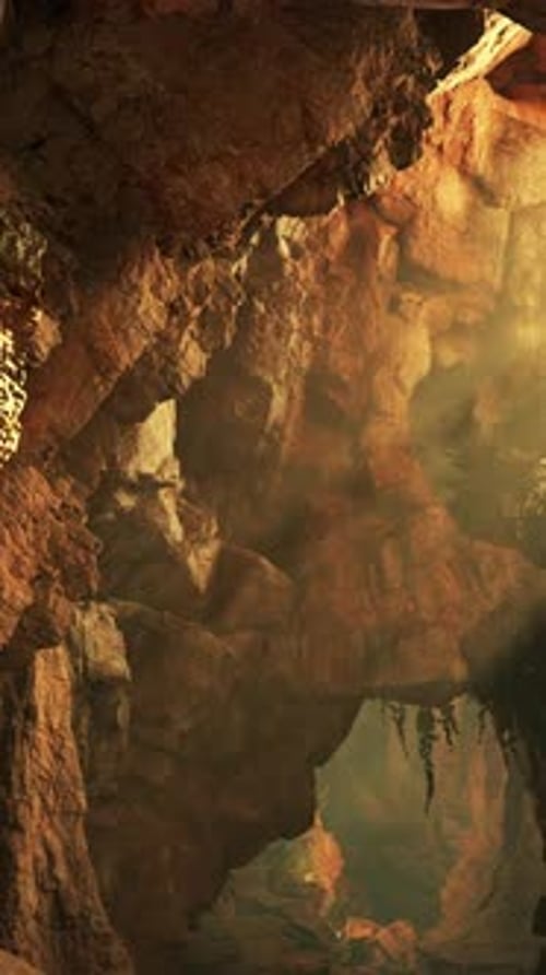 A Cave with a Stunning Natural Rock Formation and a Serene Water Feature