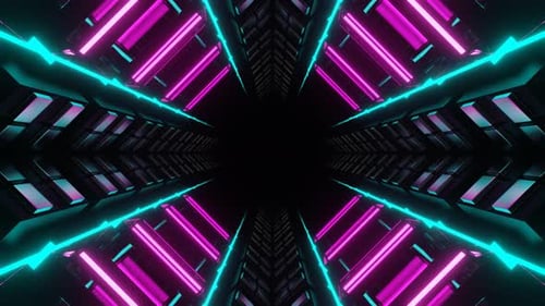 Cyan And Pink Neon Glow Mirrored Squares Tunnel Background Vj Loop In 4K