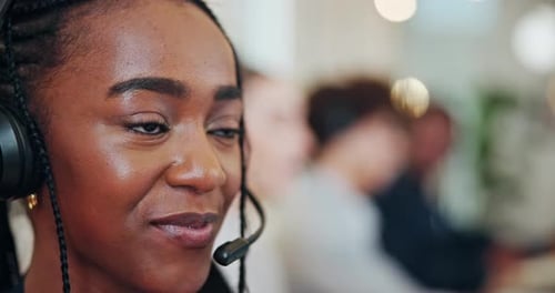 Business woman, consultant and call center with headphones for online advice