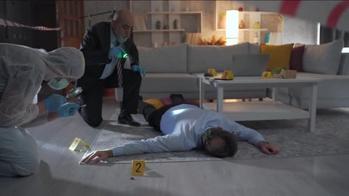 Crime Scene Investigation With Body on Floor