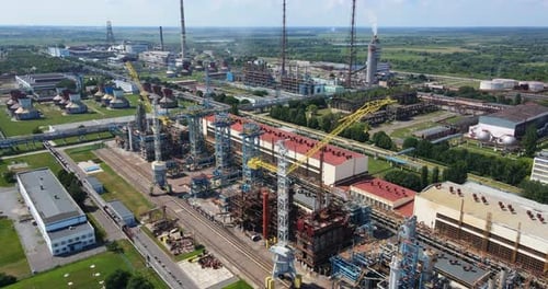 Aerial View of Industrial Plant with Pipelines and Tanks Industrial Plant Concept