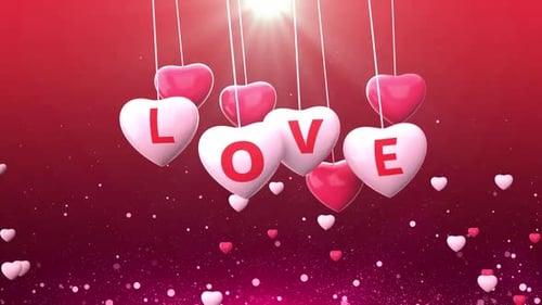Romantic Hanging Hearts Spelling LOVE Animation with Particle Effects