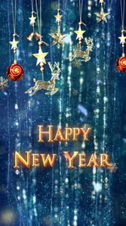 Animated Happy New Year Greeting with Golden Festive Decorations