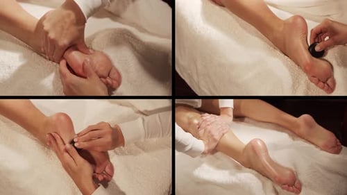 Young Healthy and Beautiful Woman Gets Massage Therapy in the Spa Salon Collage Healthy Lifestyle
